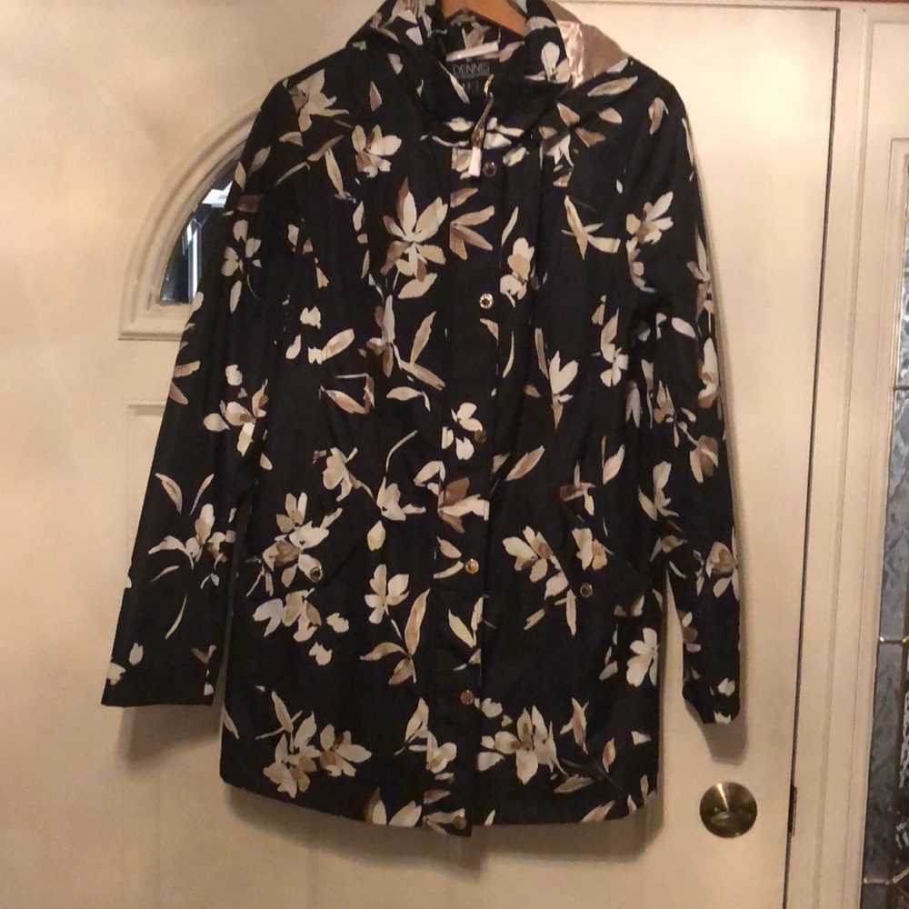 Dennis Basso Floral Rain Coat with Hood